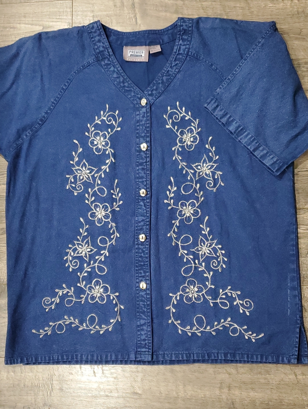 Premier Essentials Navy Blue Embroidered Button-Front Shirt